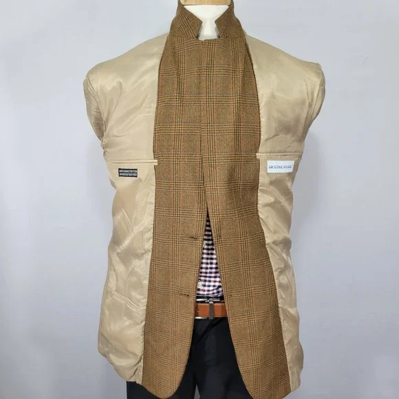 Irvine Park Men's Tweed Sport Coat Blazer Two‎ Button Brown Plaid Multicolor 40R